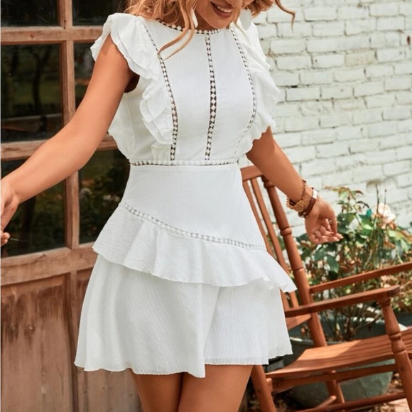 Boho lace insert ruffle trim dress - Picture 4 of 5